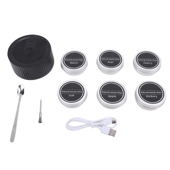 Ensemble de Fumoir à Whisky Électrique Rechargeable, Fumoir à Cocktail avec 6 Boîtes, Copeaux de Bois pour Bar à la Maison et Fête
