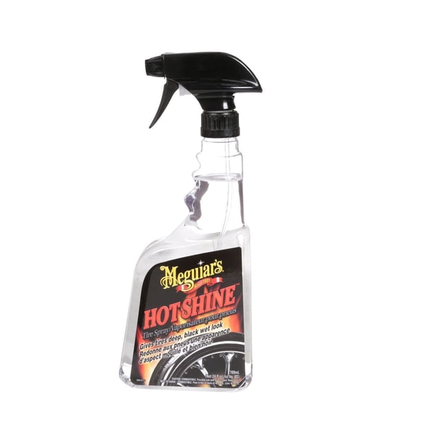 Meguiar's® Hot Shine™ Vaporisateur pour Pneus G12024C Bouteille Vaporisateur en Plastique Transparent avec Embout à Gâchette Noir, Conçue pour Donner aux Pneus un Aspect Humide Noir Profond avec une Finition à Haute Brillance, Protéger contre les Fissures et le Brunissage, et Offrir une Brillance Sans Traces avec Sa Formule Auto-Épandante, Convient à l'Entretien des Pneus Automobiles.