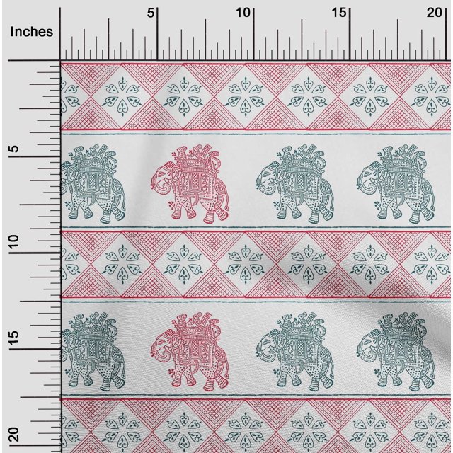 oneOone Cotton Flex Fabric Floral & Elephant Block Print Fabric BTY 40 Inch Wide
