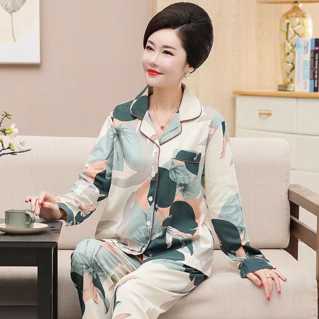 REDHOTYPE Pyjama de Mère Femmes Printemps et Automne Manches Longues Grande Taille Nouvelle Mode Floral Coton Homewear Set