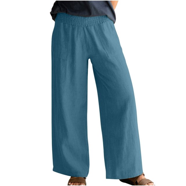 Pantalon en Coton et en Lin pour Femmes Large et Large avec Poches