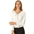 thumbnail image 1 of INSPIRE CHIC Women's Ruffle V Neck Elegant Office Work Chiffon Blouse Top, 1 of 6