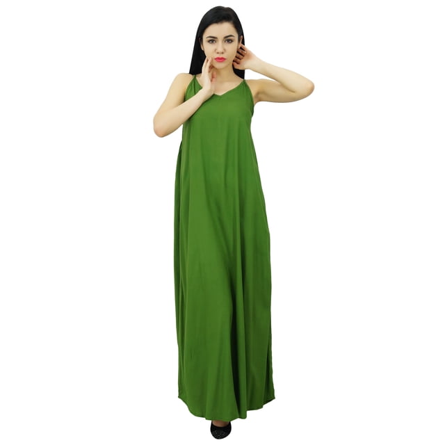 Bimba Robe Maxi Unie à Bretelles Spaghetti pour Femme pour l'Été, Tenue de Plage, Robe d'Été