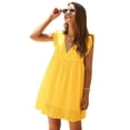 thumbnail image 1 of zanvin Robes boho pour Femmes, Robes d'Été pour Femmes à Col en V à Manches Courtes Robe Décontractée Évasée Fluide Ourlet à Volants Mini Plage Robes d'Été pour Invitée de Mariage, Jaune, 1 of 6