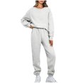 thumbnail image 1 of Pisexur Ensemble Pantalon 2 Pcs Mode Décontractée Ensemble de Survêtement Uni pour Femmes Chandails à Manches Longues à Col Rond Hauts à Enfiler Pantalons Longs Élastiques Survêtements Ensembles de Détente P-3TG, 1 of 7