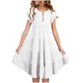 thumbnail image 2 of Qertyioot Robes pour Filles à Manches Volantées, Robe d'Été Trapèze Décontractée, Robe Midi Évasée à Étages avec Poches, 2 of 7