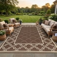 thumbnail image 1 of 9x18 Outdoor Rug Waterproof Large RV Mat, Oversized UV-Resistant Reversible Plastic Straw Rug with Stakes & Carry Bag Foldable Outdoor Carpet for Camping Picnic Beach Brown, 1 of 7