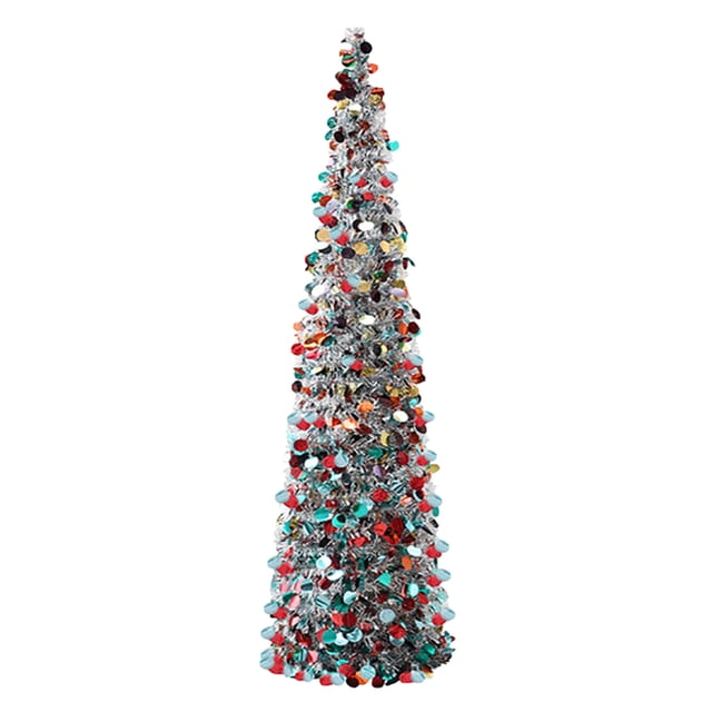 Colorful Round Pagoda Shape Retractable Folding Pops Up Christmas Tree 150Cm Plastic Metal Material Sparkling Sequins Holiday Decoration