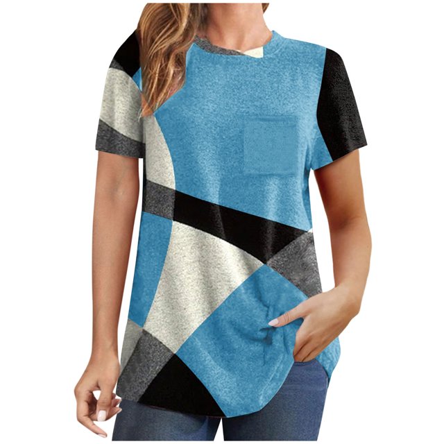 Diufon Hauts pour Femmes Grande Taille Printemps Été Manches Courtes Col Rond Chandails à Enfiler Chemises Décontractées Imprimées Blouses Amples