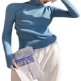 thumbnail image 2 of MesaSe Femmes Tricot Côtelé Tops Manches Longues Col Roulé Couleur Unie Slim Fit Pull, 2 of 4