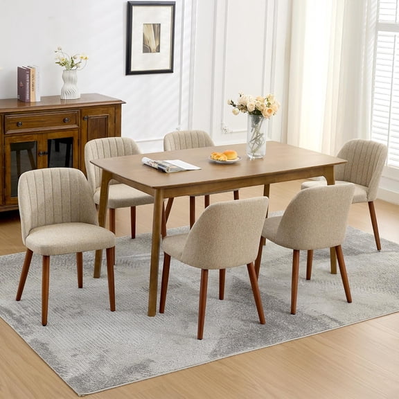 Ensemble de 6 Chaises de Salle à Manger Rembourrées Siège Rembourré Pieds en Bois Tissu Moderne Chaises de Cuisine Salle à Manger