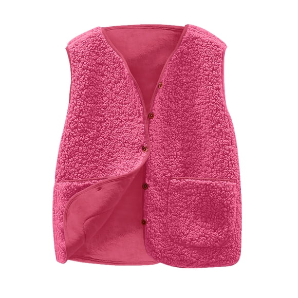 aohooy Vest Tops for Women Fall Fleece Button Sleeveless Warm Sherpa Vests Winter Plus Size Faux Shearling Teddy Coat Gilet with Pockets Pink,S