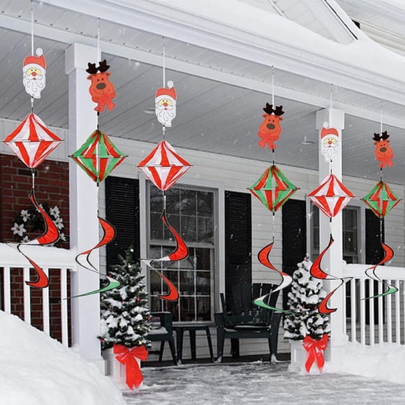 Christmas Outdoor Hanging Decorations Set of 6 Wind Spiral Windsock Spinner with Santa Claus Reindeer Ornament for Indoor Outside Tree Porch Garden Front Yard Lawn