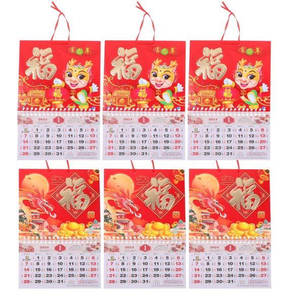 6 Pcs Calendriers Lunaires Suspendus Petits Calendriers Calendriers Ménagers Style Chinois