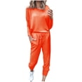 thumbnail image 1 of Mrat Two Piece Outfits for Women 2 Piece Jogging Sets Solid Polyester Long Sleeve Sweatsuits Sets Two Piece Track Suits Drawstring High Waist Pants Set Comfy Outfits N-Orange L, 1 of 5
