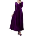 thumbnail image 3 of Innerwin A Line Dress Solid Color Women Maxi Dresses Holiday Long Sleeve Loose Purple L, 3 of 4