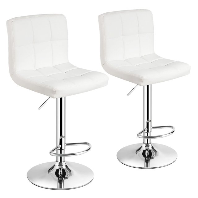 Bronte Living Leatherette Bar Stool 360 Swivel, Adjustable Height 24" to 33" Mid-Backrest, with Hard Floor Protection Rubber Band - Series Clementine - Set of 2