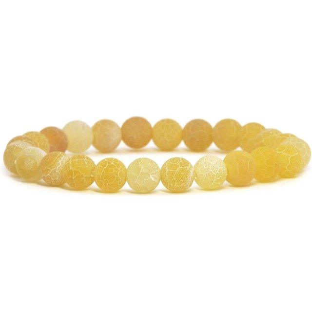 Bracelet Extensible en Perles Rondes de 8 mm en Agate Jaune Patinée 7 Pouces