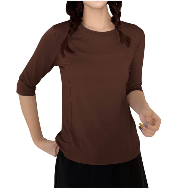 fatyb Chandails de Détente à Manches 3/4 pour Femmes Col Ras du Cou Amples et Confortables Blouses Chandail Décontracté de Tous les Jours T-Shirt de Pyjama