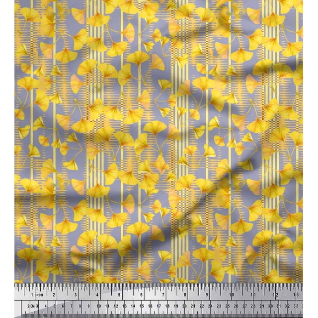 Soimoi Poly Georgette Fabric Stripe & Buttercup Floral Fabric Prints by Yard 42 Inch Wide