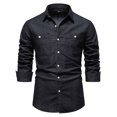 thumbnail image 1 of Long Sleeve Tops,Man Long Sleeve Solid Color Lapel Button Fallow T-Shirt,Long Sleeve Top, 1 of 4
