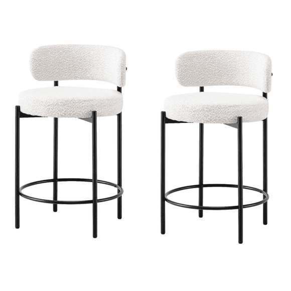 LivinVeluris Counter Bar Stools Set of 2, Boucle Counter Bar Stool with Black Metal Legs