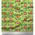 thumbnail image 1 of Soimoi Green Japan Crepe Satin Fabric Leaves & Colorful Capsicum Vegetable Printed Fabric 1 Yard 42 Inch Wide, 1 of 1