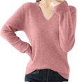 thumbnail image 2 of asjyhkr Tops For Women Long Sleeve Knit Cotton V Neck Sweater Pullover Basic T Shirts Solid Color, 2 of 7