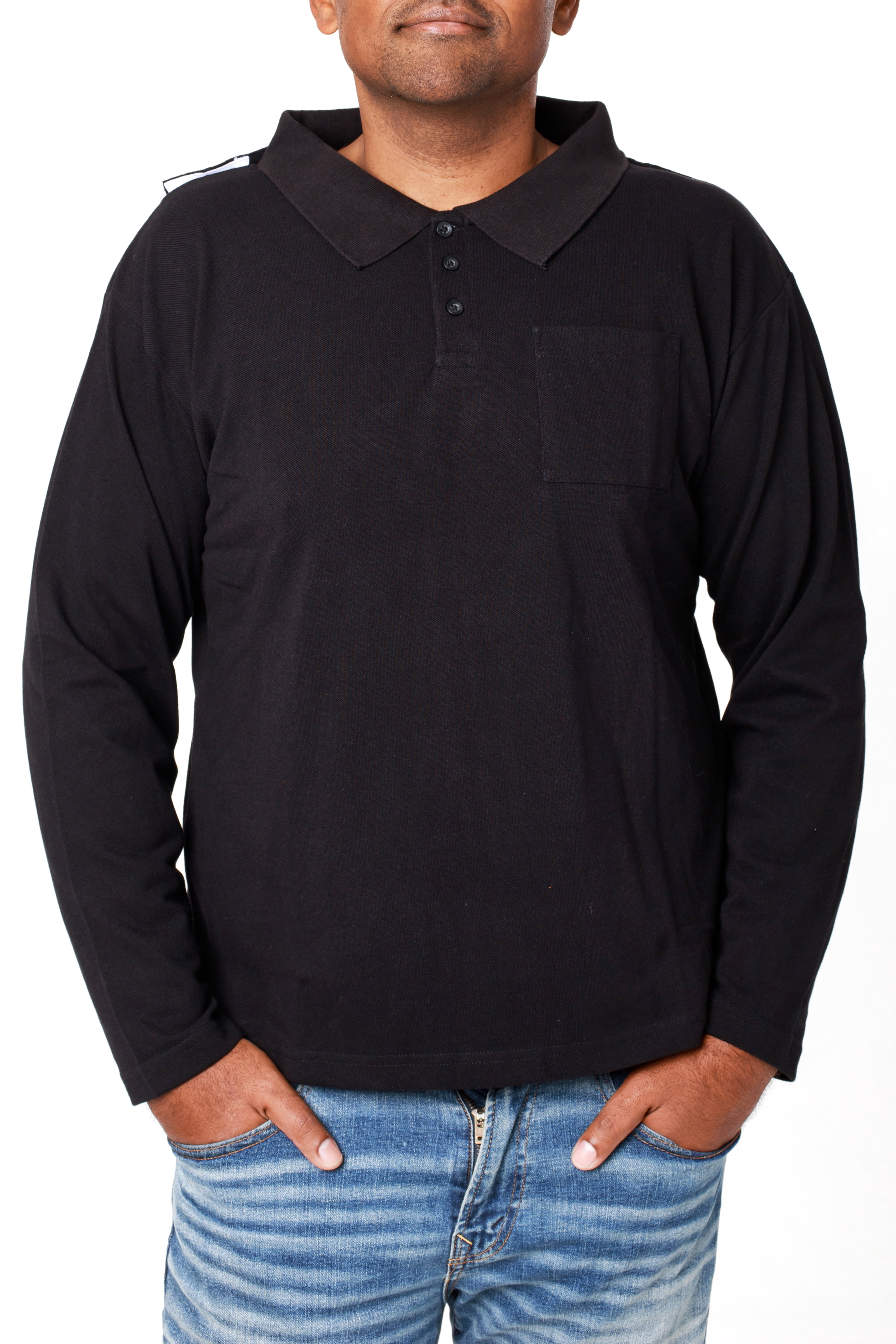 Men's Adaptive Open Back Polo Black Full Sleeves T-Shirt
