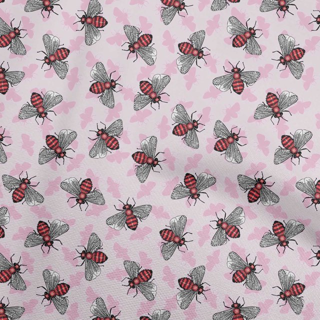 oneOone Rayon Light Pink Fabric Floral & Bee Sewing Craft Projects Fabric Prints By Yard 56 Inch Wide