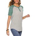 thumbnail image 4 of Timegard Women Tops Notched V Neck Button Short Sleeve Color Block Loose Comfy Summer Casual Shirts Tops, 4 of 9