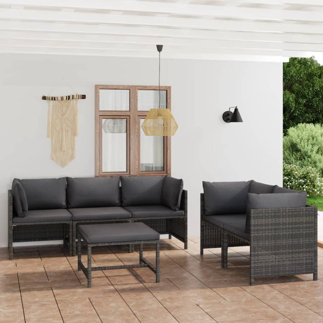 vidaXL 6 Piece Garden Lounge Set with Cushions Poly Rattan Grey