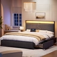 thumbnail image 4 of GUNAITO Queen Bed Frame with 2 Storage Drawers, Platform Bed with Headboard, Velvet Upholstered Bed Frame with LED Lights & Charging Station, Dark Grey, 4 of 7