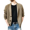 thumbnail image 2 of CEHVOM Manteau Chandail à Revers Uni à Manches Longues à Simple Boutonnage pour Homme, 2 of 4
