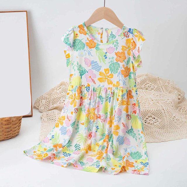 LOVZFMLL Jupe Princesse à Nœud pour Filles, Été, Manches Courtes, Volants, Dentelle, Col Rond, Broderie, en Maille