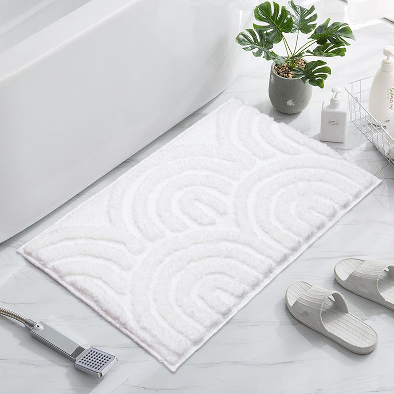 Lindameler White Bathroom Rugs 19'' X 32'', Non-Slip Machine Washable Bath Mats Absorbent Soft Bath Rug for Shower, Bathroom Floor Tub Mat, Bedroom Rug