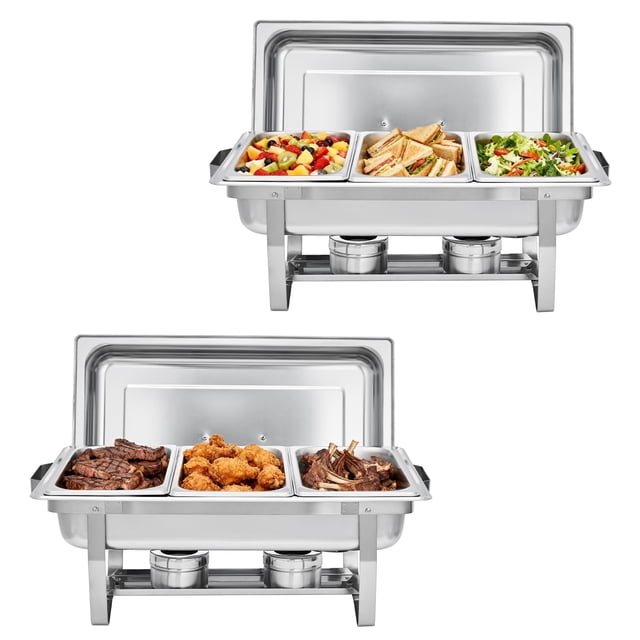Ensemble Professionnel de Buffets à 3 Compartiments en Acier Inoxydable, Ensembles de Serveurs et Réchauffe-Buffets de 8 Qt, Plats Rectangulaires Anti-Frottement avec Couvercle et Poêles de Taille 1/3 pour Mariages, Fêtes, Usage Commercial