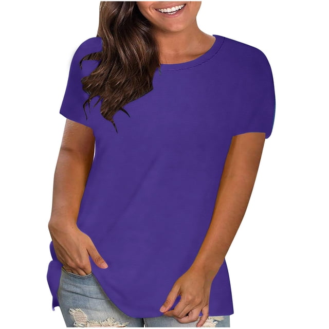 AherBiu Hauts Grande Taille pour Femmes T-Shirt à Manches Courtes Col Ras du Cou Été Décontracté Confortable T-Shirts Basiques