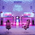 thumbnail image 4 of Bestier 44.3 inch LED Gaming Desk with Outlets & USB Ports Computer Desk with Storage Shelves in Pink, 4 of 9