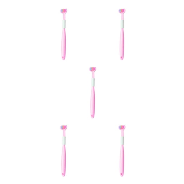 Thinsony Triple Toothbrush Triple Clean For Efficient Cleaning Plastic Three Head Toothbrush For Cleaning A22 Peach Pink Child 5Set