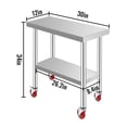 thumbnail image 2 of VEVOR Table de Travail en Acier Inoxydable 30x12x34 Pouces Étagère Réglable à 3 Niveaux avec 4 Roues Table de Travail Commerciale Robuste pour Préparation des Aliments avec Frein pour Préparation en Cuisine, 2 of 9
