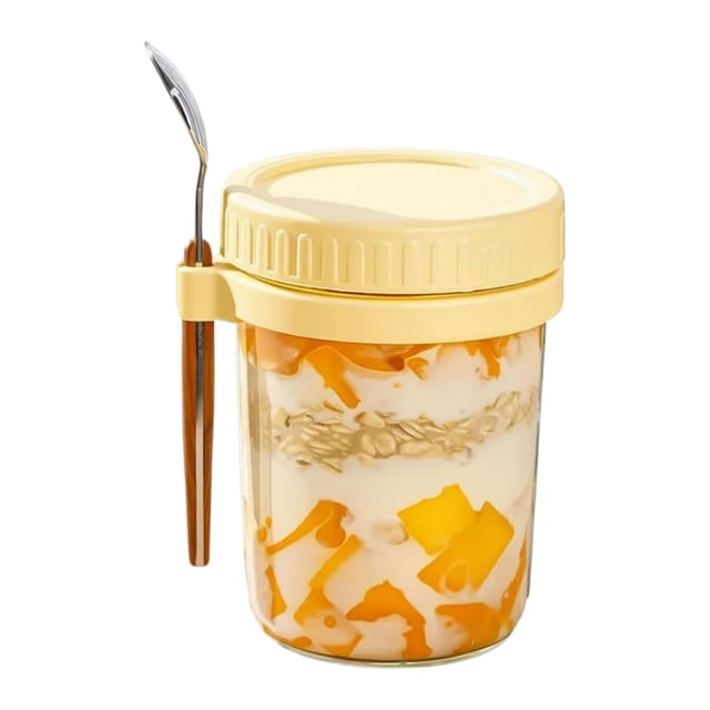Oatmeal Jar with Spoon Lid | Sealed Salad Shaker Container with Measuring Marks | Ideal for Cereal, Fruit, Vegetables, Milk Yogurt Meal Prep