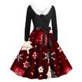 thumbnail image 1 of EGNMCR Robes pour Femmes de Noël Imprimées Patchwork Col en V Taille Haute Manches Longues Robe Vintage avec Ceinture Robe de Fête Cadeaux de Noël, 1 of 3