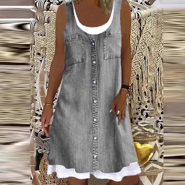 zanvin Robes d'Été pour Femmes Hauts pour Femmes Manches Courtes Fente Latérale T-Shirt Décontracté Robe Courte de Fête WH/L