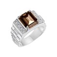 thumbnail image 2 of RYLOS Men's Rings 14K White Gold Designer Style 10X8MM Emerald Cut Shape Gemstone & Diamonds Smoky Quartz June Birthstone Rings For Men Size 10, 2 of 6