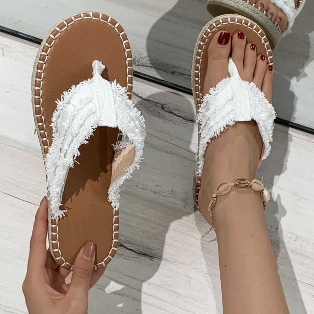 Styesk Womens Sandals Women's Large Flat Flat Solid Color Line Beach Sandals