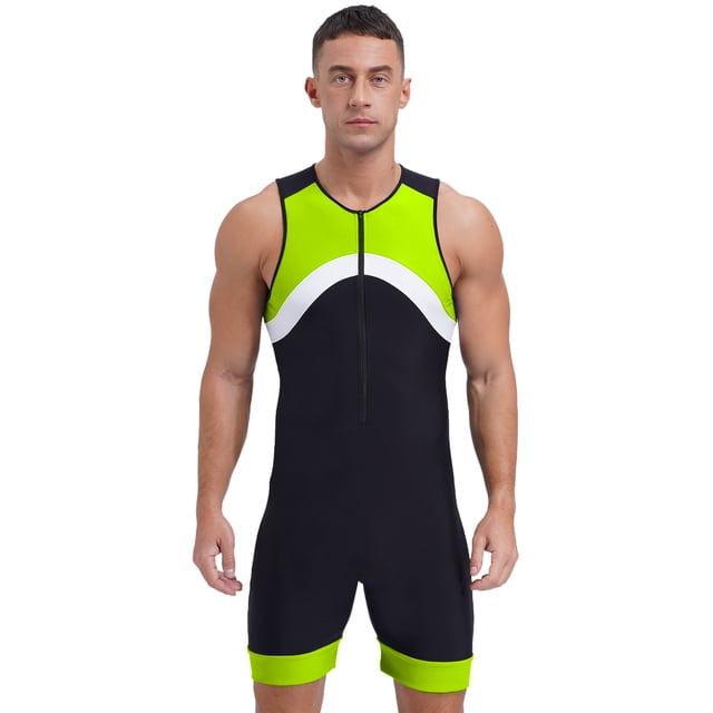 Sxiwei Men's Sun Protection Jumpsuit Sleeveless Rash Guard Zipper Bodysuit Swimwear Surfing Bathing Fluorescent Green XXL