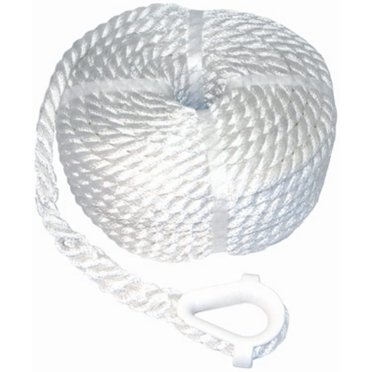 Blue Dog Marine 3/8" x 100' Anchor Line with Thimble, Premium Grade 3-Strand Twisted Nylon Boat Anchor Rope, 100 Feet Marine Boat Rope