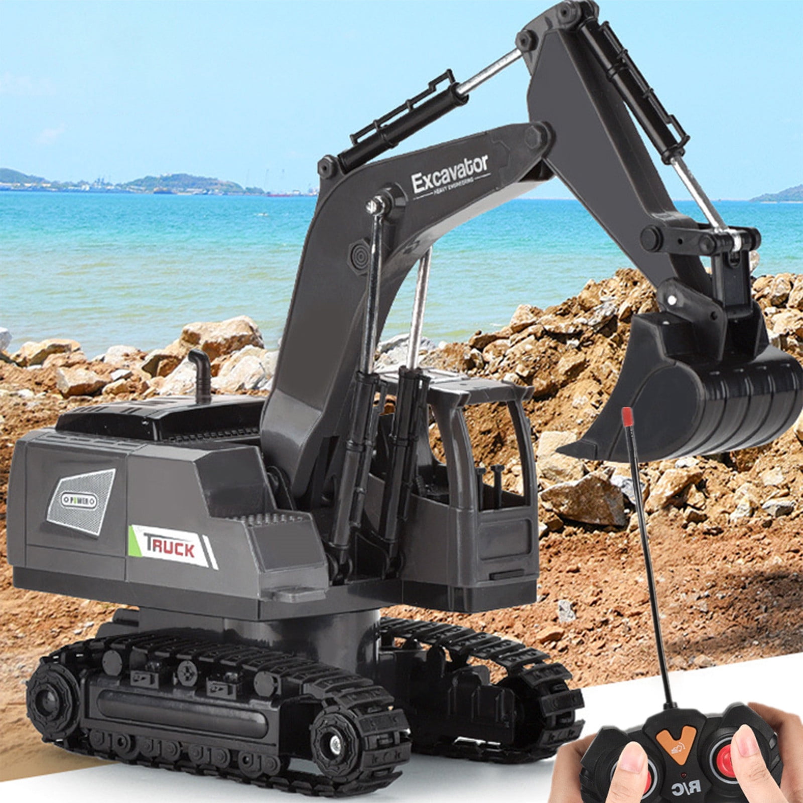 Dvkptbk Control Excavator Remote Control Excavator Rc Toy 1:20 Rc Excavator Toy Alloy Construction Tractor,5 Channel Rechargeable Rc Truck with Lights Sounds 2.4Ghz Transmitter Car Model