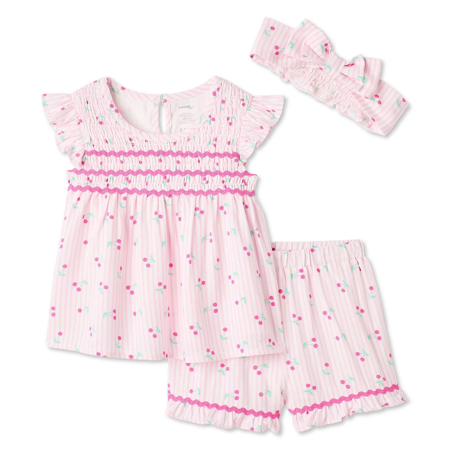 Ensemble 3 pièces avec short à smocks George pour bébés filles